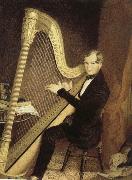 unknow artist an early 19th century pedal harp player USA oil painting artist